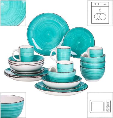 Комбинированный сервиз фаянсовая посуда, vancasso Bella с ручной росписью, марокканский стиль, винтажный вид, ручная роспись, на 12 человек (20 пьез, Bella Green)