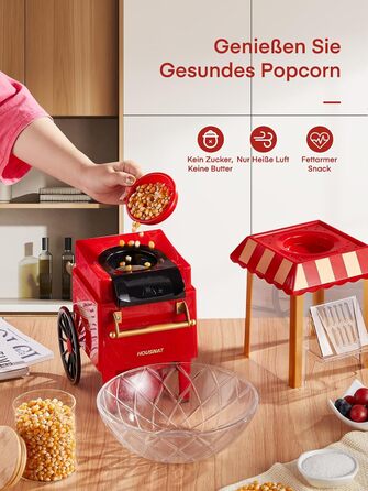 Машина для попкорну 3,5 л у вигляді візка, 1200 Вт, червона HOUSNAT