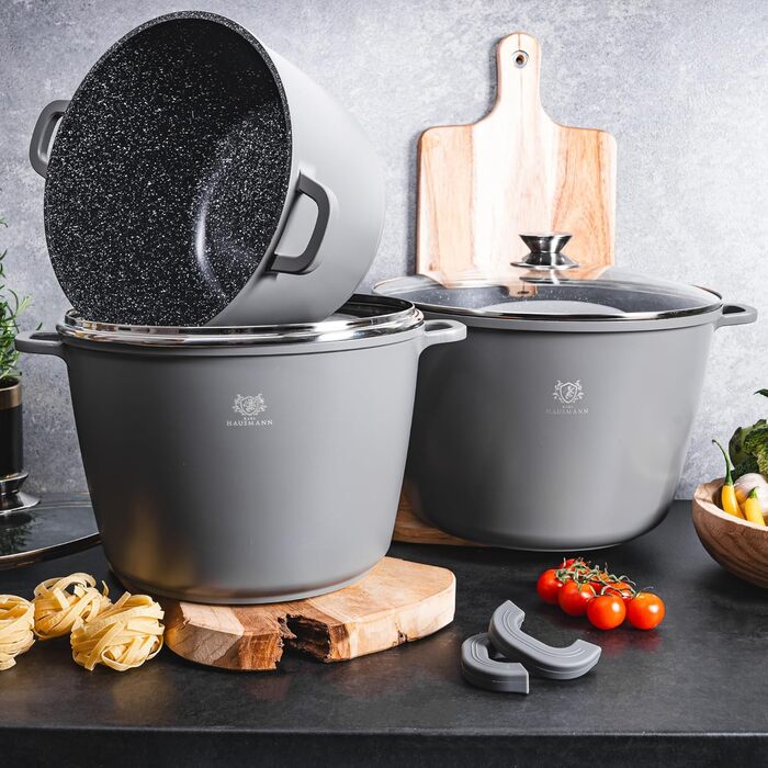 Набір посуду для індукційної плити KARL HAUSMANN, 2 предмети - 610 л - Набір посуду з покриттям - Каструлі з литого алюмінію з кришками - Каструлі з антипригарним покриттям для всіх плит, включаючи індукційні - Набір посуду - Каструля для тушкування (6 10