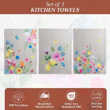 Набір із 3 багатоцільових кухонних рушників Maison d&39 Hermine Rural Christmas, 100 бавовна Різдвяні рушники День подяки/Різдво (50 см x 70 см) (Jardin D&39ete - Туман)