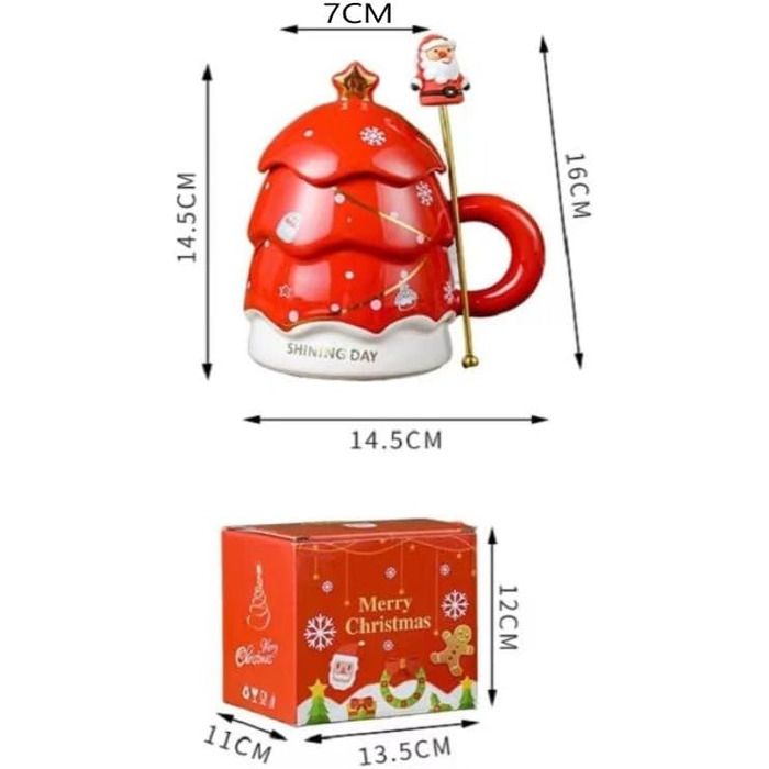 Кавовий кухоль 400 мл Різдвяна ялинка з кришкою та паличкою для перемішування, червоний YDoLimmer