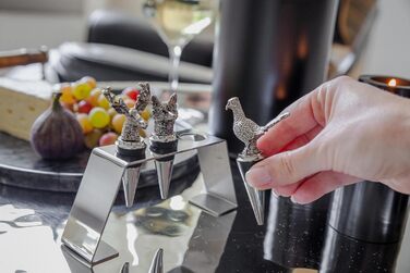 Набір із 3 пробок для пляшок з підставкою, олень, лисиця, фазан,  нержавіюча сталь EDZARD