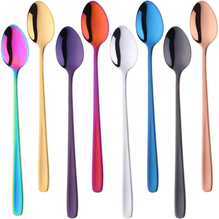 Набір з 8 довгих десертних ложок 20 см, нержавіюча сталь, різнокольоровий SBOMHS
