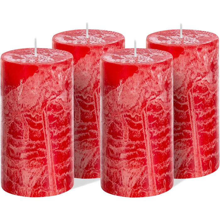 Набір із 4 свічок-стійок Brandsseller 7 x 10 см Однотонні та виготовлені з парафіну Сільські свічки з тривалим часом горіння Декоративні свічки для прикраси столу, Різдва та вечірок (7 x 18 см Набір із 4 шт. , червоні)