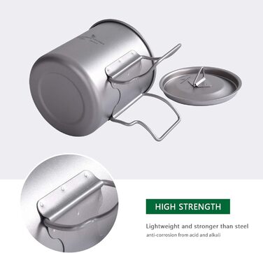 Мл Титанова кружка Кемпінгова кружка Відкритий чай Кава Дорожня кружка з кришкою та відкидною ручкою Легка кружка для води Чашка для пікніка Металевий посуд Ti3034D (чашка Ti3025d-420 мл з кришкою), 300