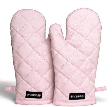 Рукавички Encasa Homes Extra Long для духовки та мікрохвильової печі (2 шт.) для використання на кухні - Силіконові сріблясті термостійкі - Захищають руки від гарячого обладнання - (17x29 см, світло-рожеві та світло-сірі)