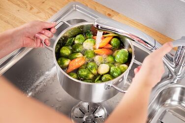 Форма для запікання RSLE EXPERTISO, універсальна ємність для приготування їжі з нержавіючої сталі 18/10, скляна кришка, внутрішня вага, підходить для індукційних плит, можна мити в посудомийній машині, срібляста (24 см, каструля для овочів та супу)