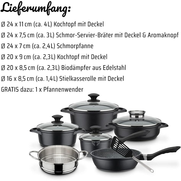 Набір кухонного посуду,  10 предметів, чорний Gourmet Granite GSW