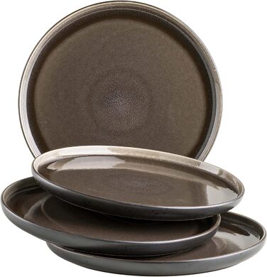 Сучасний набір на 4 персони в захоплюючому вінтажному образі, великі плоскі обідні тарілки з кераміки, керамограніту, сірий/чорний (десертна тарілка, сіра / чорна)