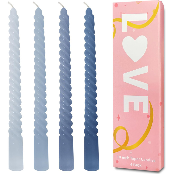 Набор из 4 конических спиральных свечей 2,2 x 25 см, синий микс Love Topsics