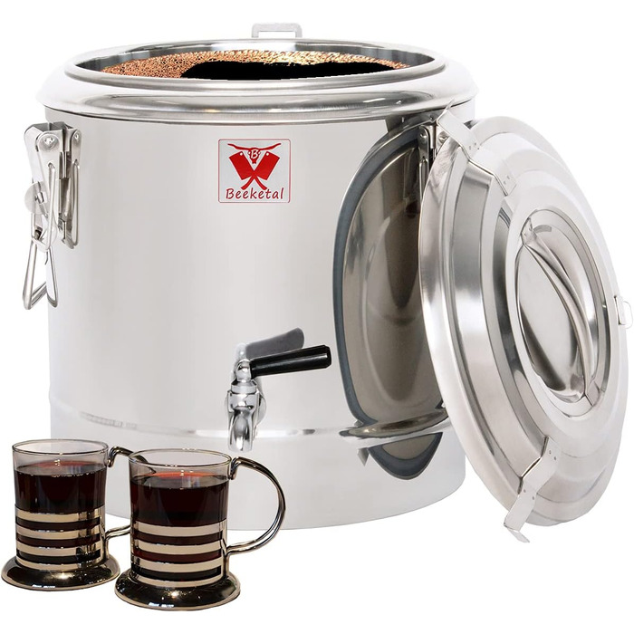 Л термоконтейнер для харчових продуктів і напоїв, професійний кейтеринговий харчовий транспортний контейнер з нержавіючої сталі з бічними ручками, кришкою з гумовим кільцем і замком (52,5 л (зі зливним краном)), 39BTE-40A&39 32