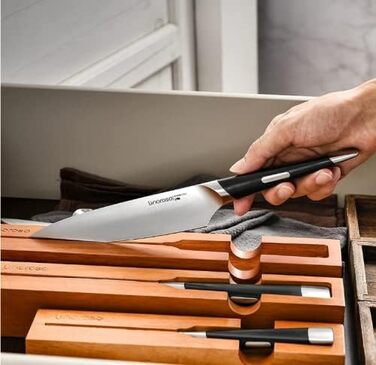 Кухонный нож Острый нож для мяса профессионально выкованный из импортной высокоуглеродистой нержавеющей стали с красивым магнитным держателем для ножей - метеорит (нож шеф-повара 7 дюймов), 7 Santoku Knife