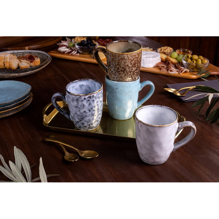 Набор кофейных кружек Singer Athens Набор кружек из 4 предметов для 4 керамических изделий, чайная кружка, расширяемая, с ручкой, повседневная, специальный завтрак, бранч, набор кружек на открытом воздухе Кофейная кружка 300 мл 4 шт.