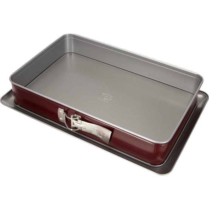 Прямокутна пружинна форма Dr. Oetker 38 x 25 см двоколірна, квадратна форма для торта з двоколірним антипригарним покриттям, високоякісна форма для випічки з відмінною теплопровідністю (колір червоний/сірий), кількість