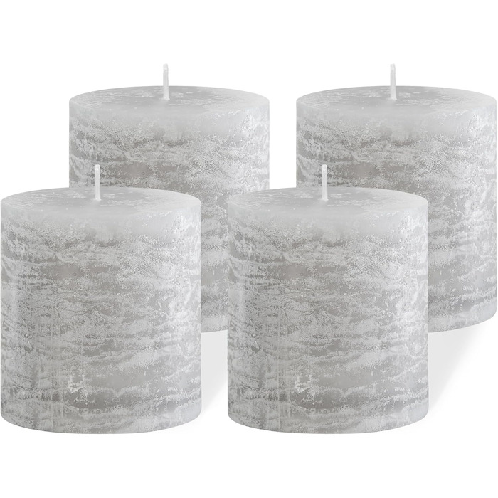 Набір із 4 свічок-стійок Brandsseller 7 x 10 см фарбовані та виготовлені з парафіну сільські свічки з тривалим часом горіння декоративні свічки для прикраси столу, Різдва та вечірок (7 x 7,5 см набір із 4 шт. , світло-сірі)